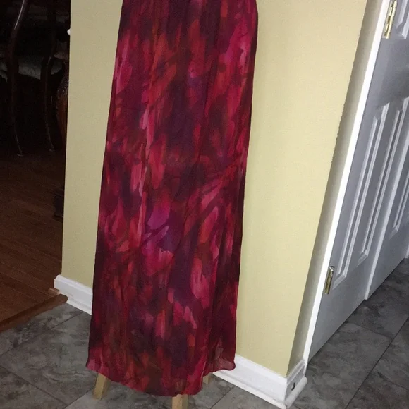 ALICE OLIVIA OPEN BACK LINED EUC RED PRINT MAXI DRESS SHEER SILK SIZE SMALL